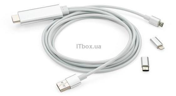 HDMI to Lighting+MicroUSB+Type-C 2m Vinga (MobileTV-01)