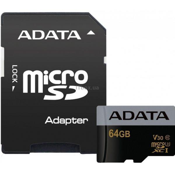 ADATA 64GB microSD class 10 UHS-I U3 V30 Premier Pro (AUSDX64GUI3V30G-RA1)